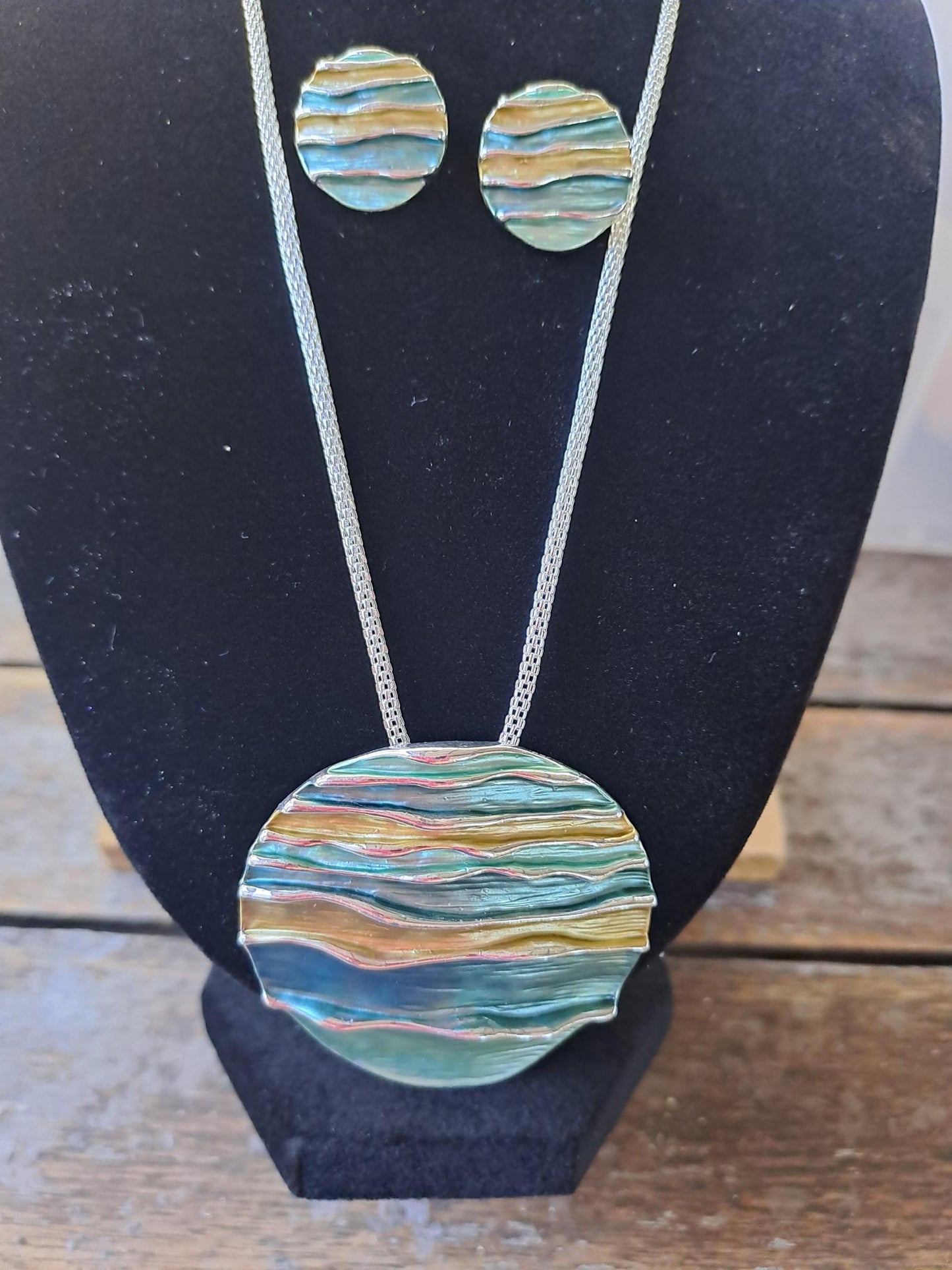 Enamel Pendant and Earrings