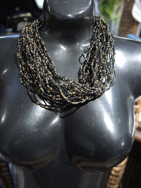 Black and Gold Seed Bead Necklace