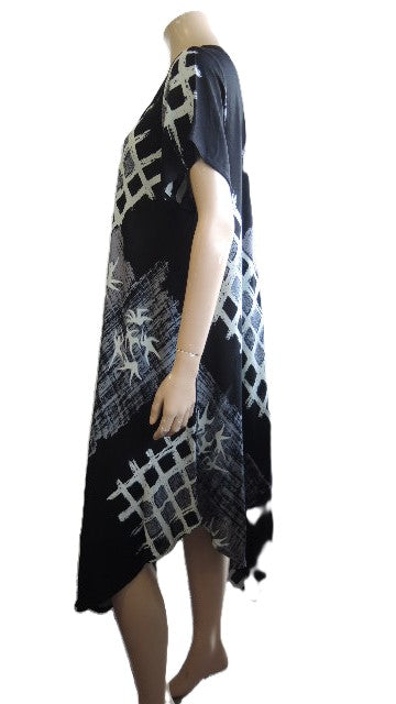 Black and Grey Crinkle Rayon Dress