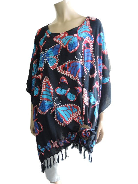 Butterfly Print Sequined Kaftan Top