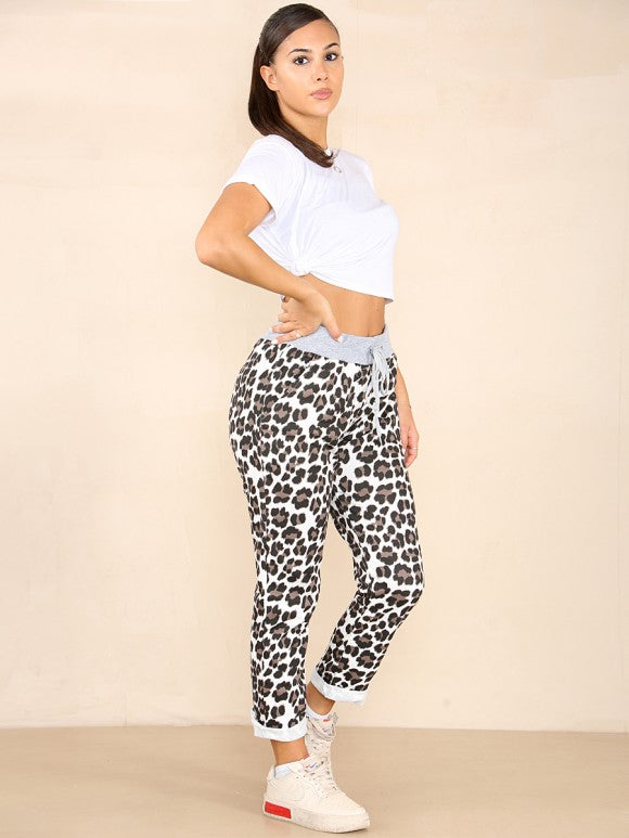 Italian Leopard Print Stretch Cotton Joggers (up to Size 20)