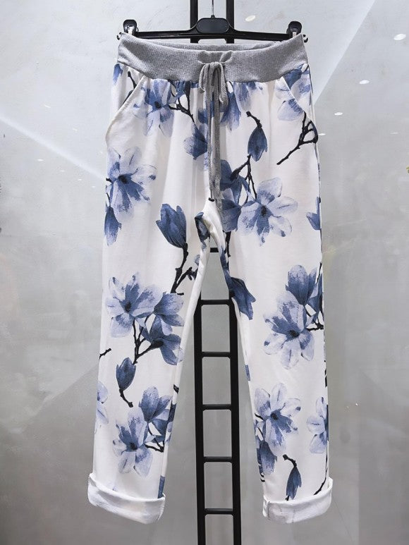 Italian Tulip Print Stretch Cotton Joggers