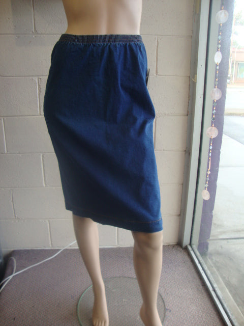 Stretch Denim Knee Length Skirt