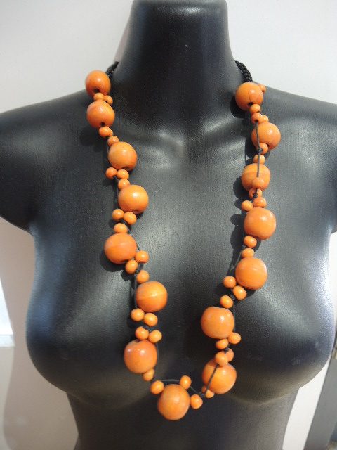 Handmade Orange Wooden Bead Necklace