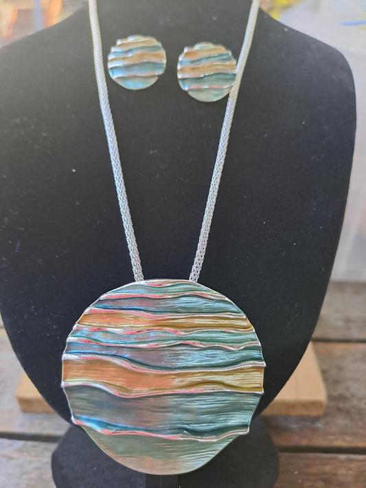 Enamel Pendant and Earrings
