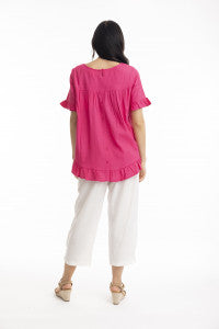 Orientique Linen Blend Frill Top