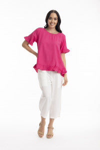 Orientique Linen Blend Frill Top