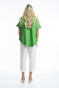 Orientique Linen Blend Frill Top