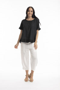 Orientique Linen Blend Frill Top