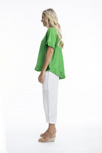 Orientique Linen Blend Frill Top