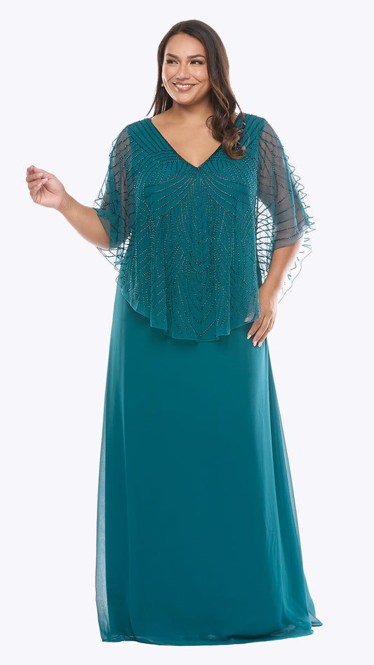 Layla Jones Georgette long dress with beaded attached cape