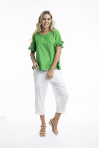 Orientique Linen Blend Frill Top