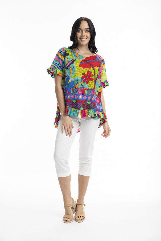 Orientique Organic Cotton Frilled Hem Top