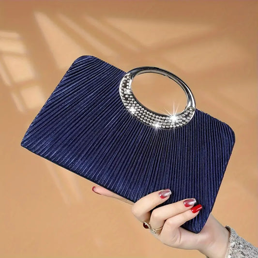 Navy Pleated Evening Bag