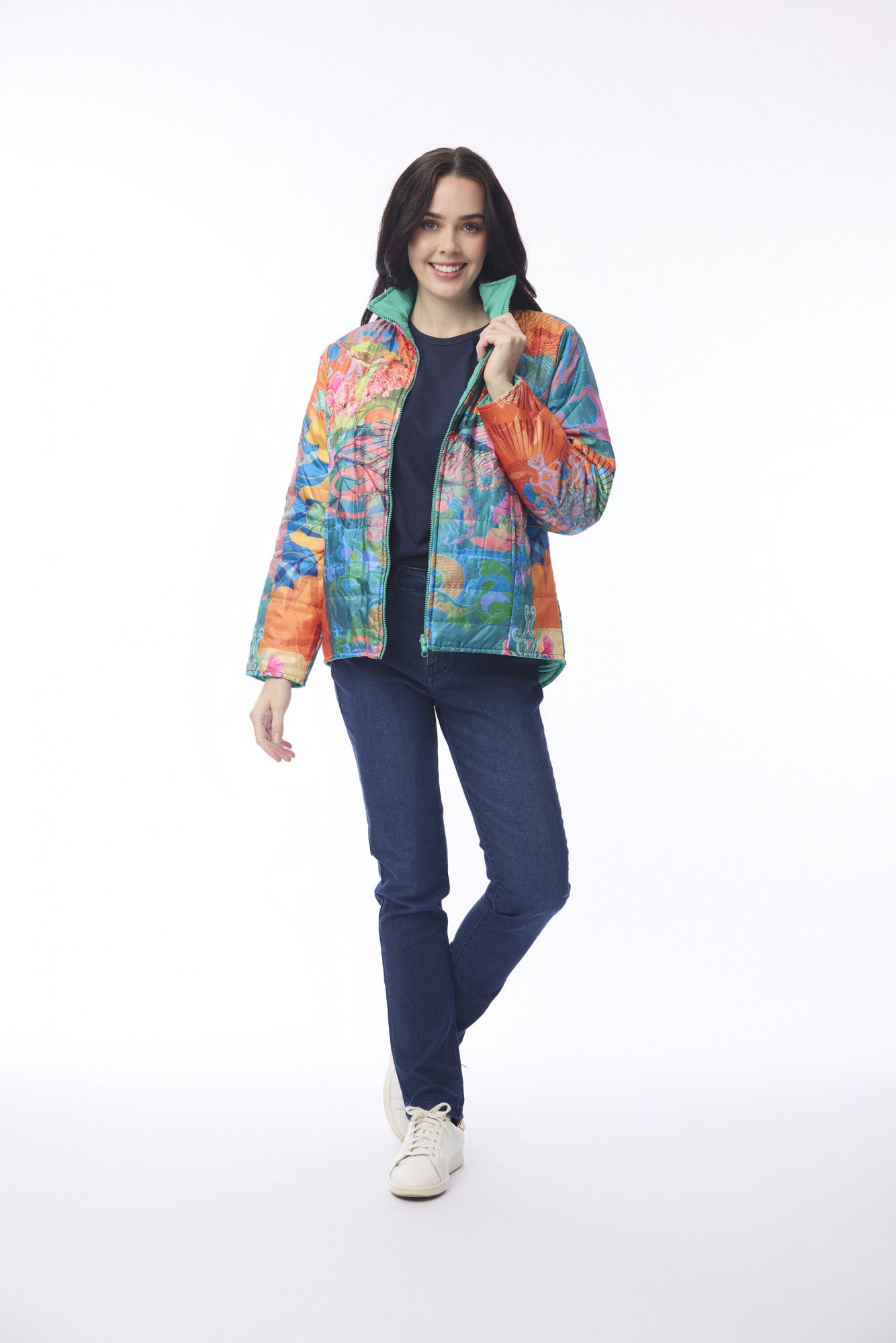 Orientique Oriental Bird Reversible Puffer Jacket
