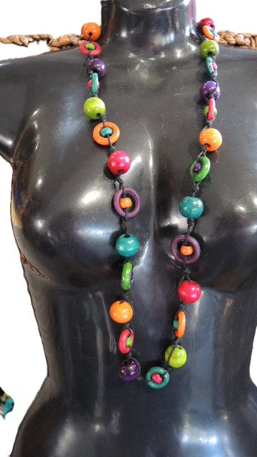 Multicoloured Long Wooden Necklace