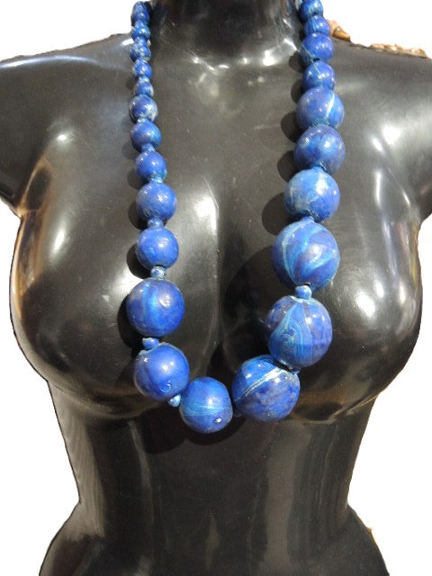 Blue Wooden Bead Necklace
