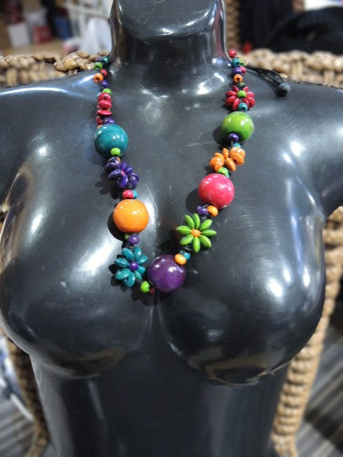 Multi coloured Wooden Bead Necklace