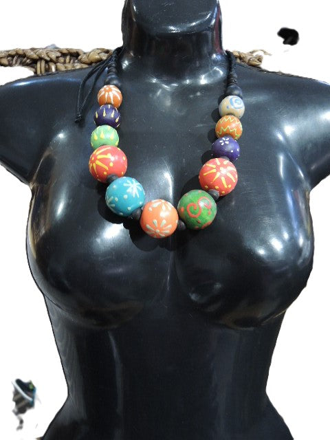Painted Wooden Bead Necklace