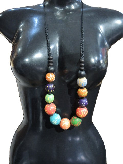 Painted Wooden Bead Necklace