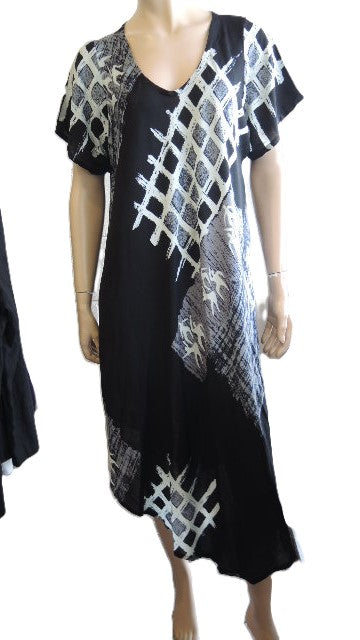 Black and Grey Crinkle Rayon Dress