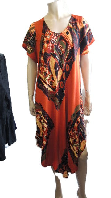 Crinkle Rayon Peaked Hem Dress