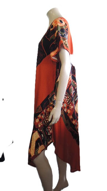 Crinkle Rayon Peaked Hem Dress