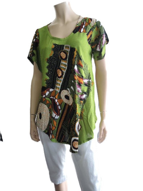 Lime Green Printed Crinkle Rayon Top