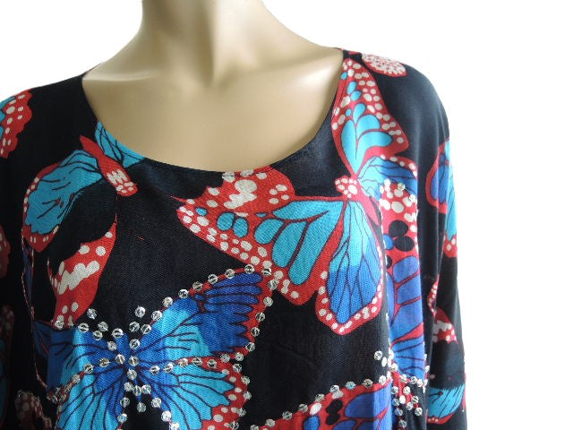 Butterfly Print Sequined Kaftan Top