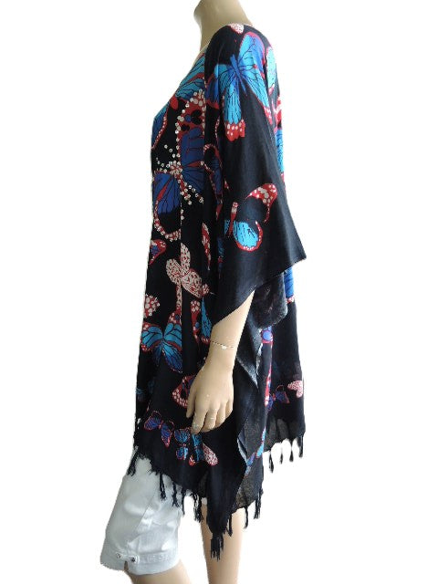 Butterfly Print Sequined Kaftan Top