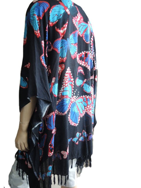 Butterfly Print Sequined Kaftan Top