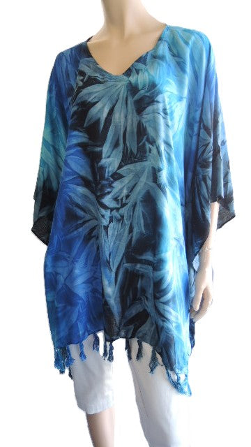 Plusss Blue Printed Rayon Kaftan Top