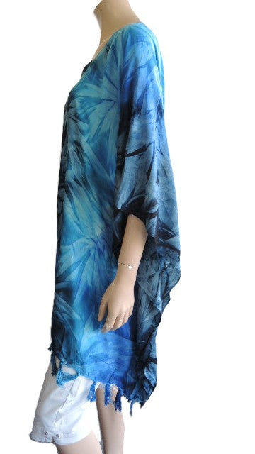 Plusss Blue Printed Rayon Kaftan Top