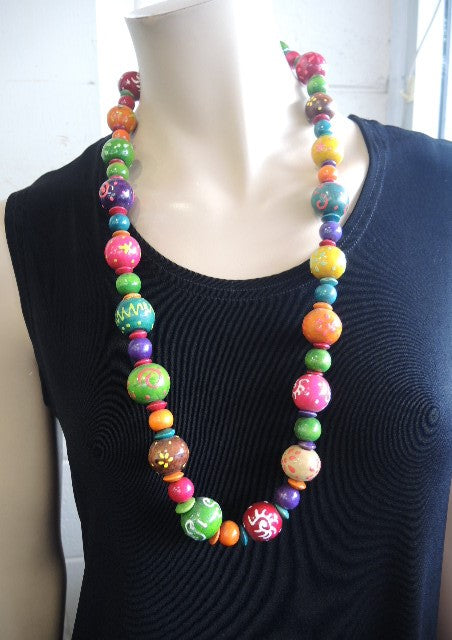 Hand painted Wooden Bead Necklace