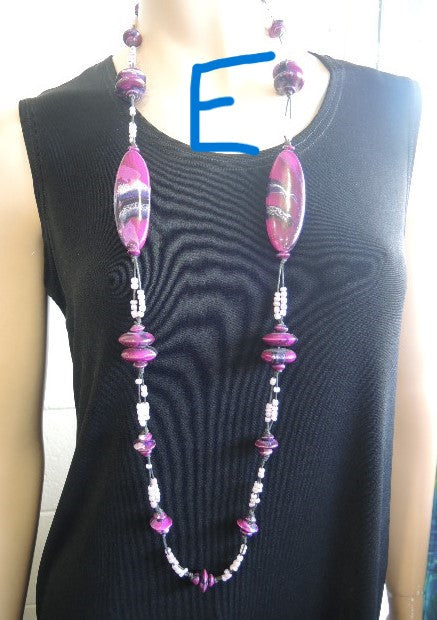 Painted long bead necklaces (many colours and designs)