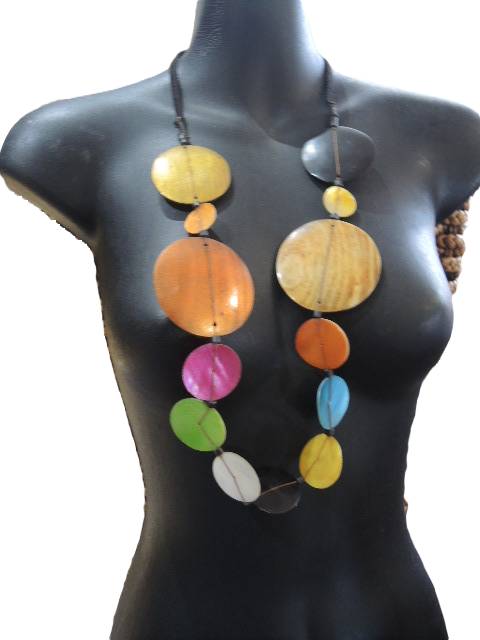 Colored Wooden and Shell Necklace