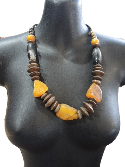 Coloured Stone and Wooden Necklace