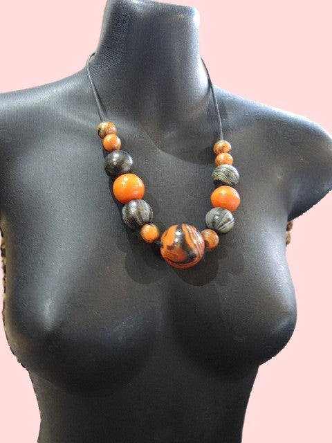 Orange Wooden Bead Necklace