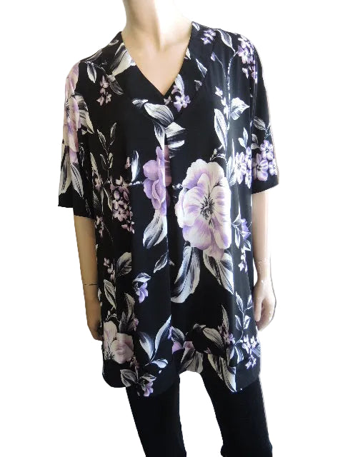 V neck pleat front Floral top (Long, Short or 3/4 length sleeves)