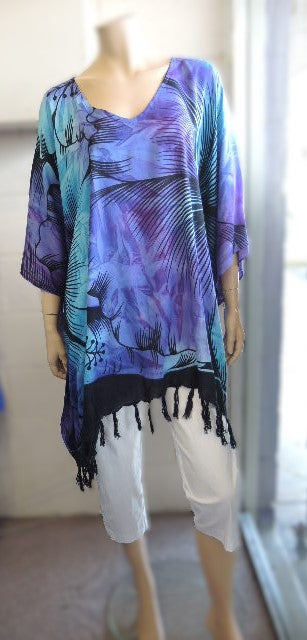 Plusss Aqua and Purple Kaftan Top (fits up to size 28)