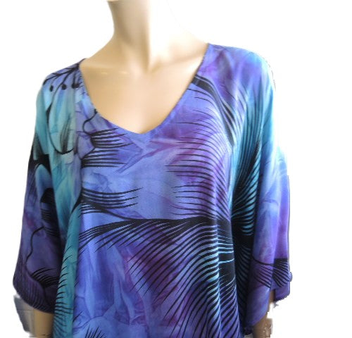 Plusss Aqua and Purple Kaftan Top (fits up to size 28)