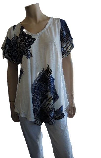 White Patterned Crinkle Rayon Top