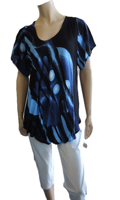 Black & Blue Crinkle Rayon Top