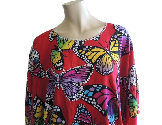 Red Butterfly Kaftan Top