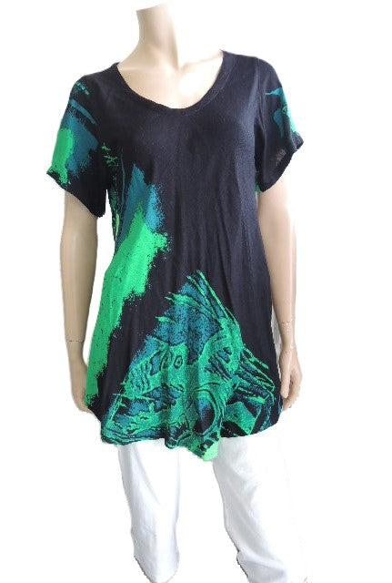 Green & Black Crinkle Rayon Top