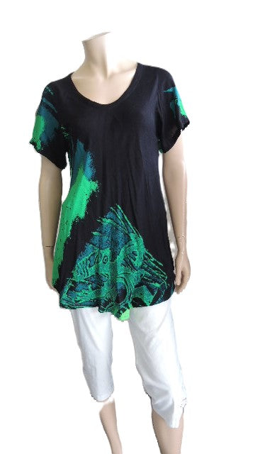 Green & Black Crinkle Rayon Top