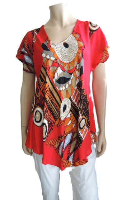 Red Crinkle Rayon Top