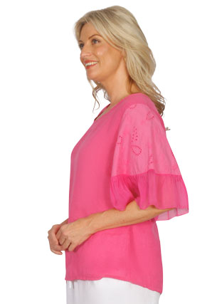 Italian Flutter Sleeve Top (Pink or White)