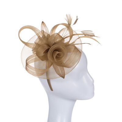 Coffee Colored Tulle and Feather Fascinator