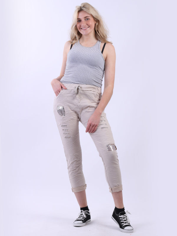 Italian Sequin Ripped Magic Pant (3 Colours)